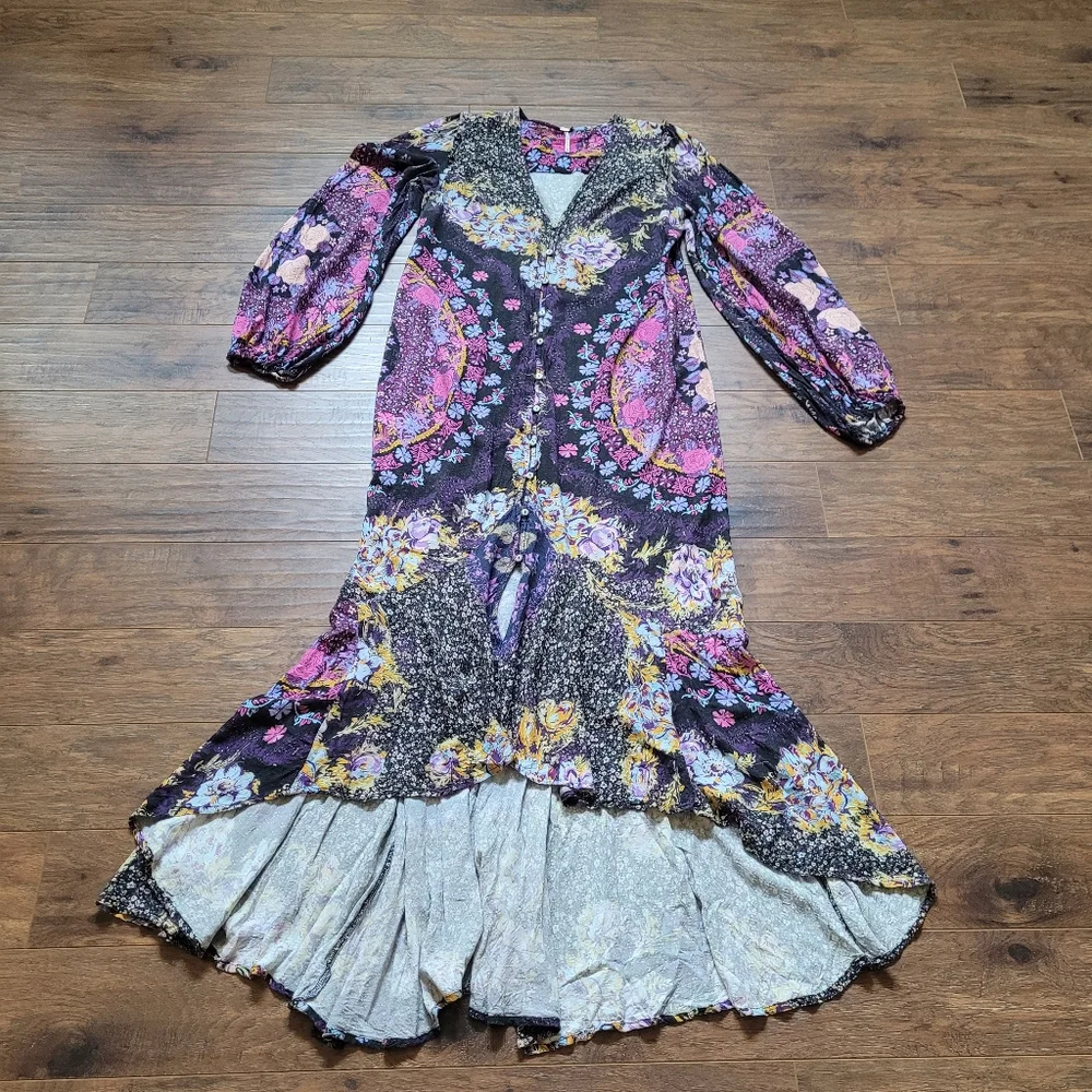 Free People Floral Maxi Dress - Black and Purple - Picture 3 of 9